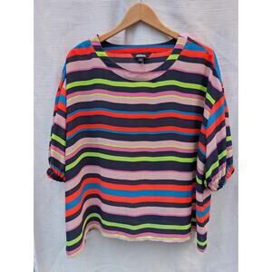 Project Runway Womens Neon Striped Handkerchief Hem Top Blouse Sz M oversized